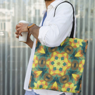 Retro Mandala Flower Yellow Green en Oranje Tote Bag