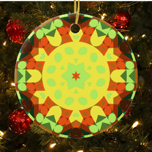 Retro Mandala Flower Yellow Oranje and Green Keramisch Ornament