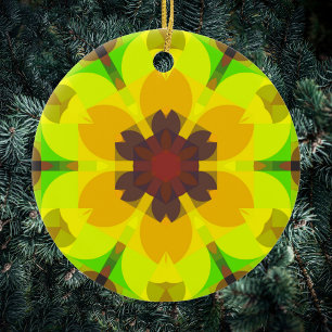 Retro Mandala Flower Yellow Oranje and Green Keramisch Ornament