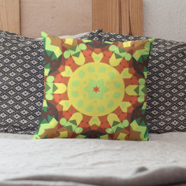 Retro Mandala Flower Yellow Oranje and Green Kussen
