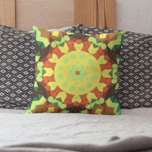 Retro Mandala Flower Yellow Oranje and Green Kussen