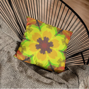 Retro Mandala Flower Yellow Oranje and Green Kussen