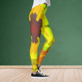 Retro Mandala Flower Yellow Oranje and Green Leggings