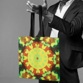 Retro Mandala Flower Yellow Oranje and Green Tote Bag