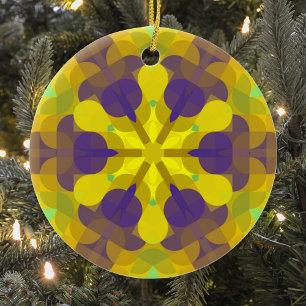 Retro Mandala Flower Yellow Paars and Green Keramisch Ornament