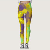 Retro Mandala Flower Yellow Paars and Green Leggings (Voorkant)