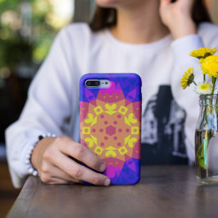 Retro Mandala Flower Yellow Pink en Blue Case-Mate iPhone Case