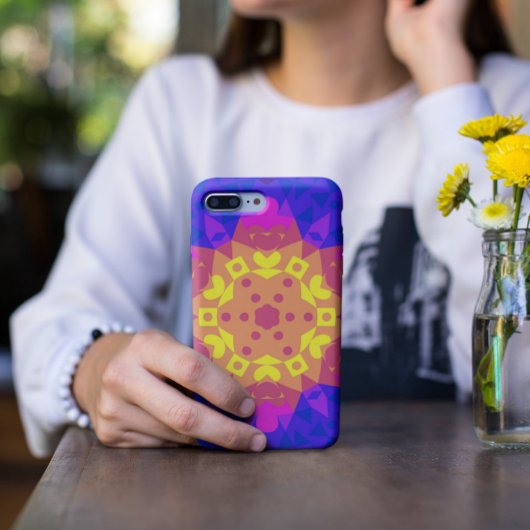 Retro Mandala Flower Yellow Pink en Blue Case-Mate iPhone Case