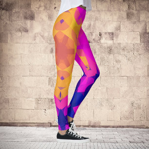 Retro Mandala Flower Yellow Pink en Blue Leggings
