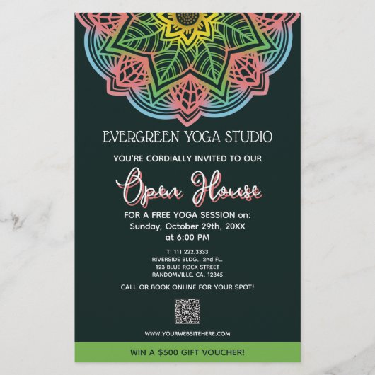 Retro Mandala Flower Yoga Studio Open Huis Flyer (Voorkant)