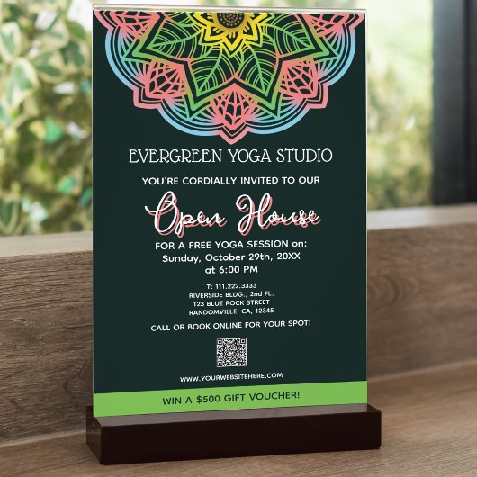 Retro Mandala Flower Yoga Studio Open Huis Flyer