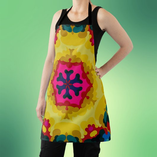 Retro Mandala Geel Blauw en roze Schort