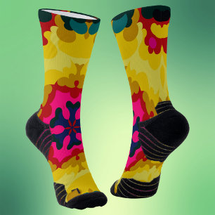 Retro Mandala Geel Blauw en roze Sokken