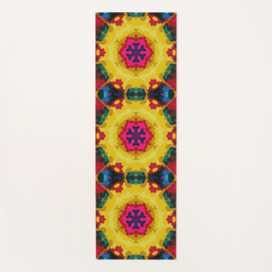 Retro Mandala Geel Blauw en roze Yogamat (Voorkant)