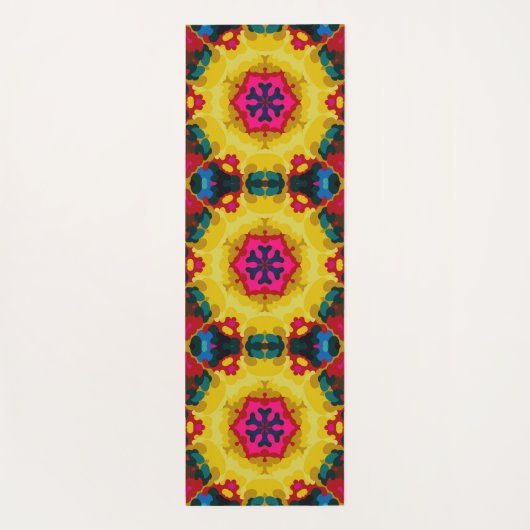 Retro Mandala Geel Blauw en roze Yogamat (Achterkant)