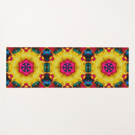 Retro Mandala Geel Blauw en roze Yogamat (Voorkant (horizontaal))