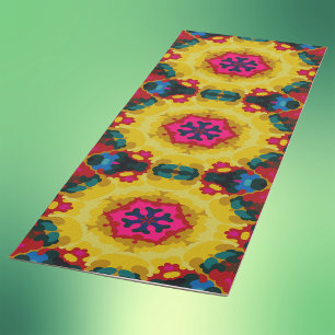 Retro Mandala Geel Blauw en roze Yogamat