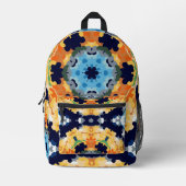 Retro Mandala Geel Blauw en Sinaasappel Bedrukte Rugzak (Voorkant)