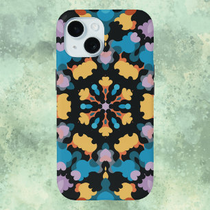 Retro Mandala Geel Blauw en Sinaasappel iPhone 15 Case