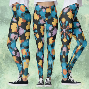 Retro Mandala Geel Blauw en Sinaasappel Leggings