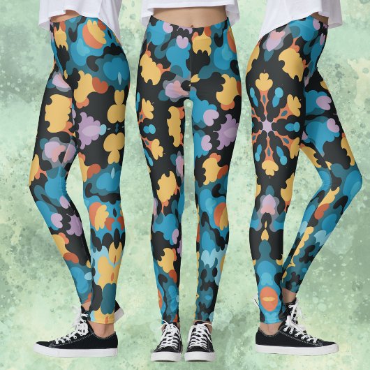 Retro Mandala Geel Blauw en Sinaasappel Leggings