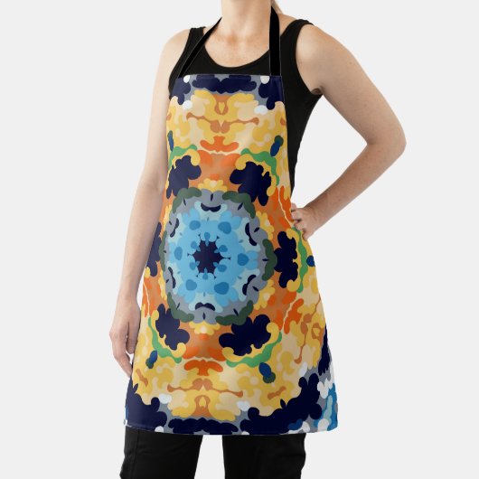 Retro Mandala Geel Blauw en Sinaasappel Schort (Insitu)