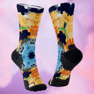 Retro Mandala Geel Blauw en Sinaasappel Sokken