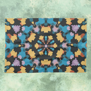 Retro Mandala Geel Blauw en Sinaasappel Theedoek