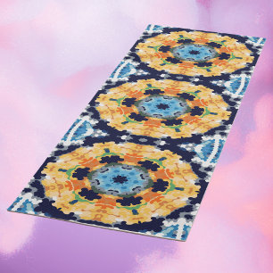 Retro Mandala Geel Blauw en Sinaasappel Yogamat