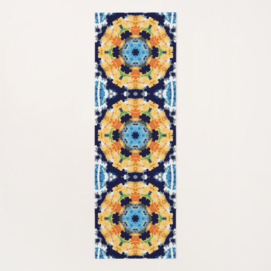 Retro Mandala Geel Blauw en Sinaasappel Yogamat (Achterkant)