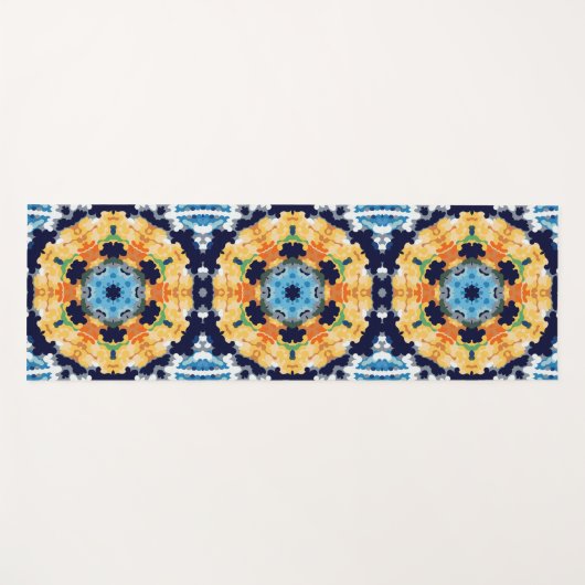 Retro Mandala Geel Blauw en Sinaasappel Yogamat (Voorkant (horizontaal))