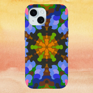 Retro Mandala Groen Blauw en Roze iPhone 15 Case