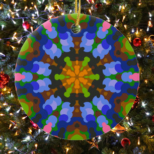 Retro Mandala Groen Blauw en Roze Keramisch Ornament