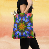 Retro Mandala Groen Blauw en Roze Tote Bag
