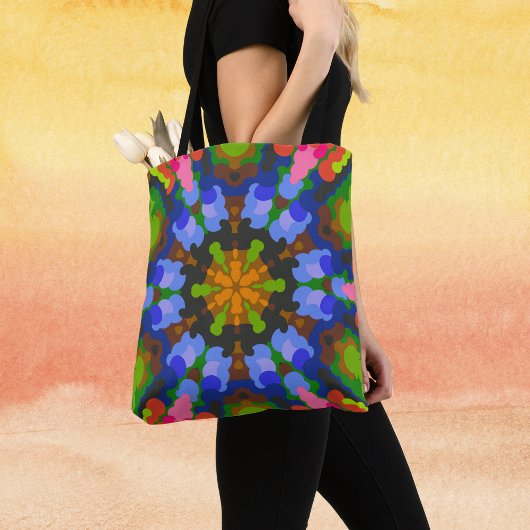 Retro Mandala Groen Blauw en Roze Tote Bag