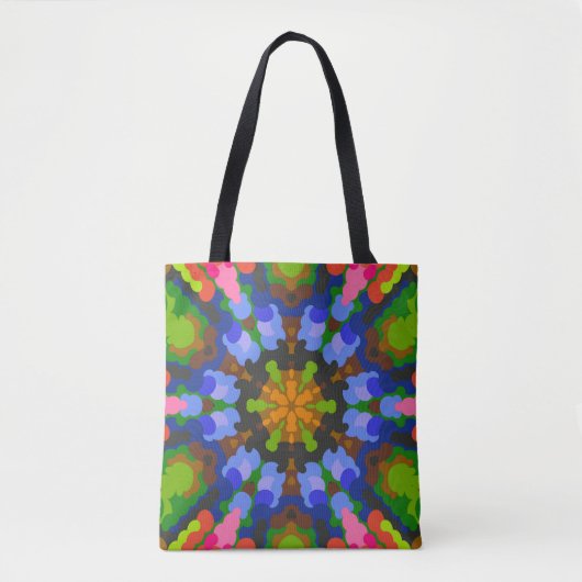 Retro Mandala Groen Blauw en Roze Tote Bag (Voorkant)