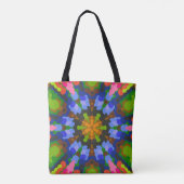 Retro Mandala Groen Blauw en Roze Tote Bag (Achterkant)