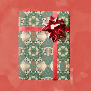 Retro Mandala Groen Bruin en Sinaasappel Cadeaupapier