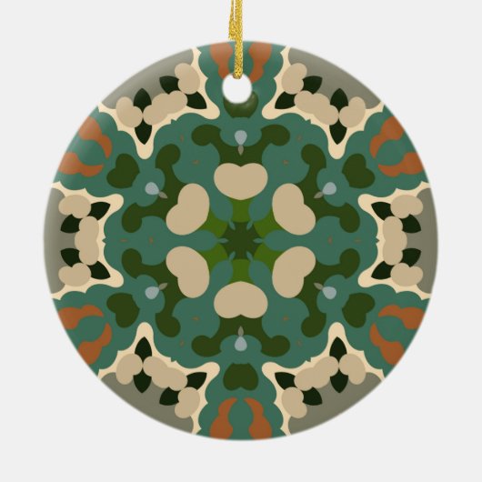 Retro Mandala Groen Bruin en Sinaasappel Keramisch Ornament (Achterkant)