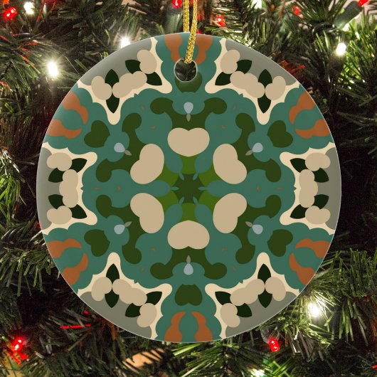 Retro Mandala Groen Bruin en Sinaasappel Keramisch Ornament