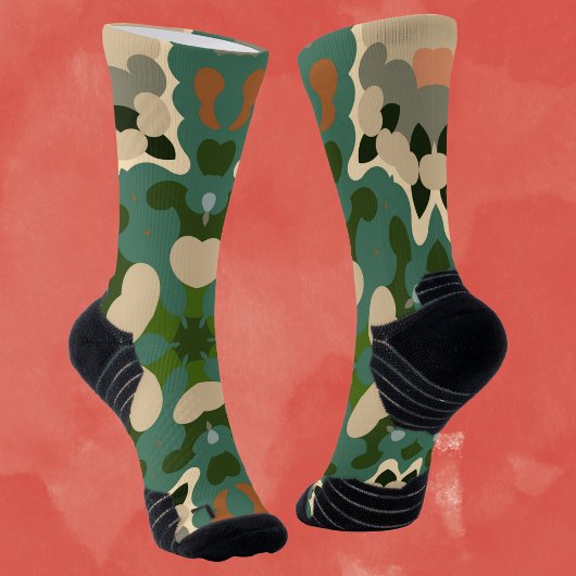 Retro Mandala Groen Bruin en Sinaasappel Sokken