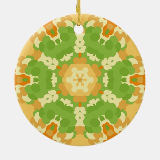 Retro Mandala Groen en Sinaasappel Keramisch Ornament (Achterkant)