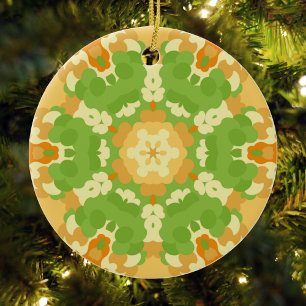 Retro Mandala Groen en Sinaasappel Keramisch Ornament