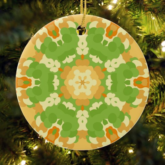 Retro Mandala Groen en Sinaasappel Keramisch Ornament