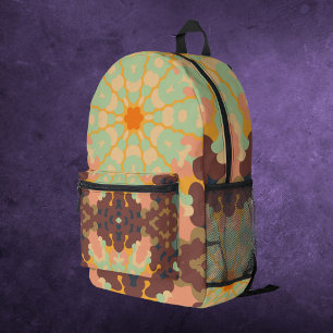 Retro Mandala groen Sinaasappel en geel Bedrukte Rugzak