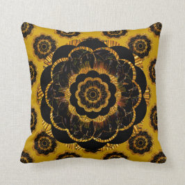 Retro Mandala Hippy-kussen - Black Gold Mustard Kussen