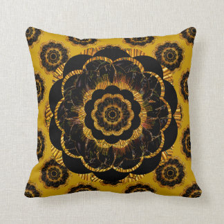 Retro Mandala Hippy-kussen - Black Gold Mustard Kussen