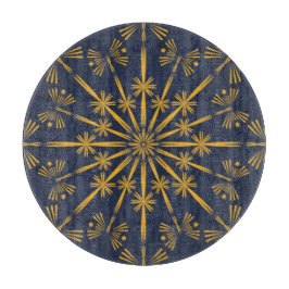 Retro Mandala Midnight Glass Cutting Board Snijplank