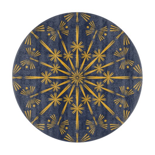 Retro Mandala Midnight Glass Cutting Board Snijplank (Voorkant)