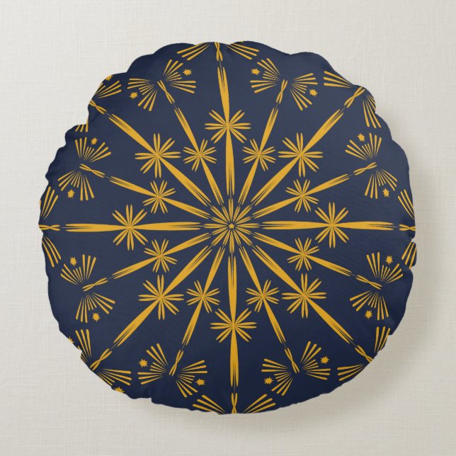 Retro Mandala Midnight Round Pillow Rond Kussen (Voorkant)